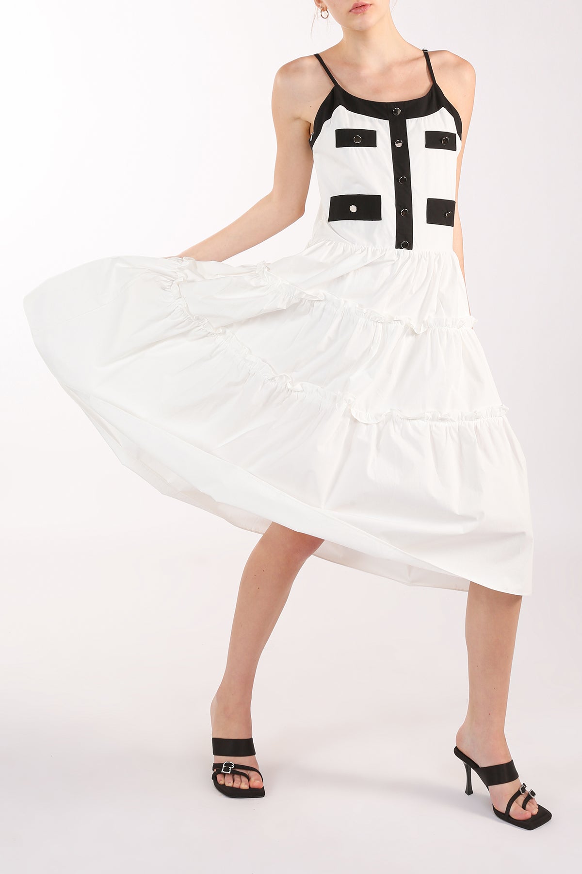 Janae Contrast Tiered Ruffles Trim Spaghetti Midi Dress - Shop Beulah Style
