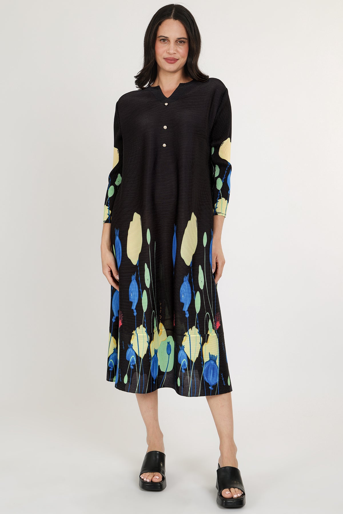 Jackie Modern Print Pleated Midi Dress