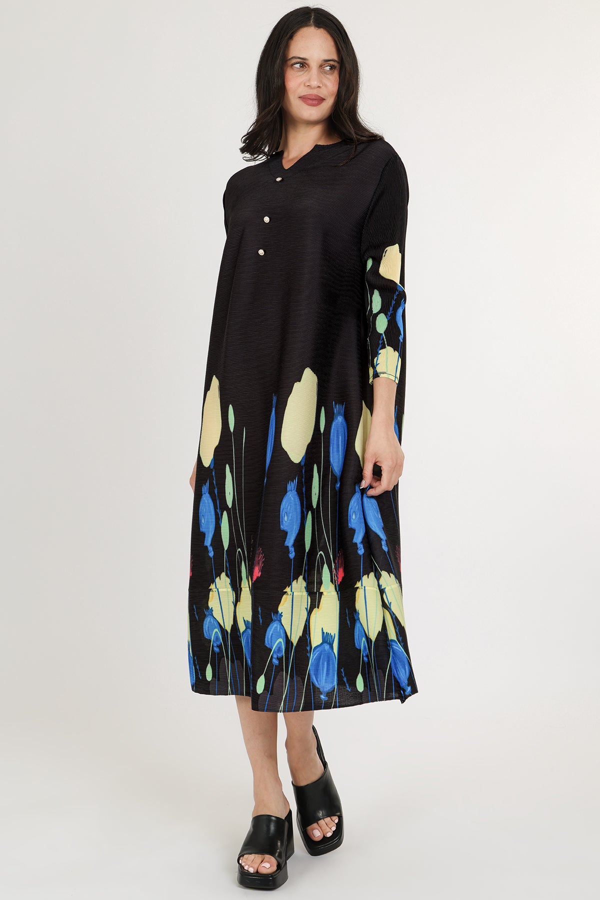 Jackie Modern Print Pleated Midi Dress