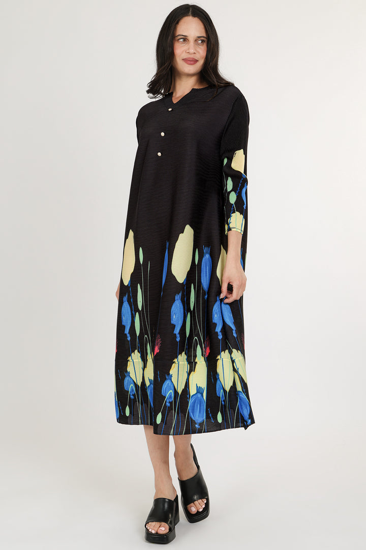 Jackie Modern Print Pleated Midi Dress