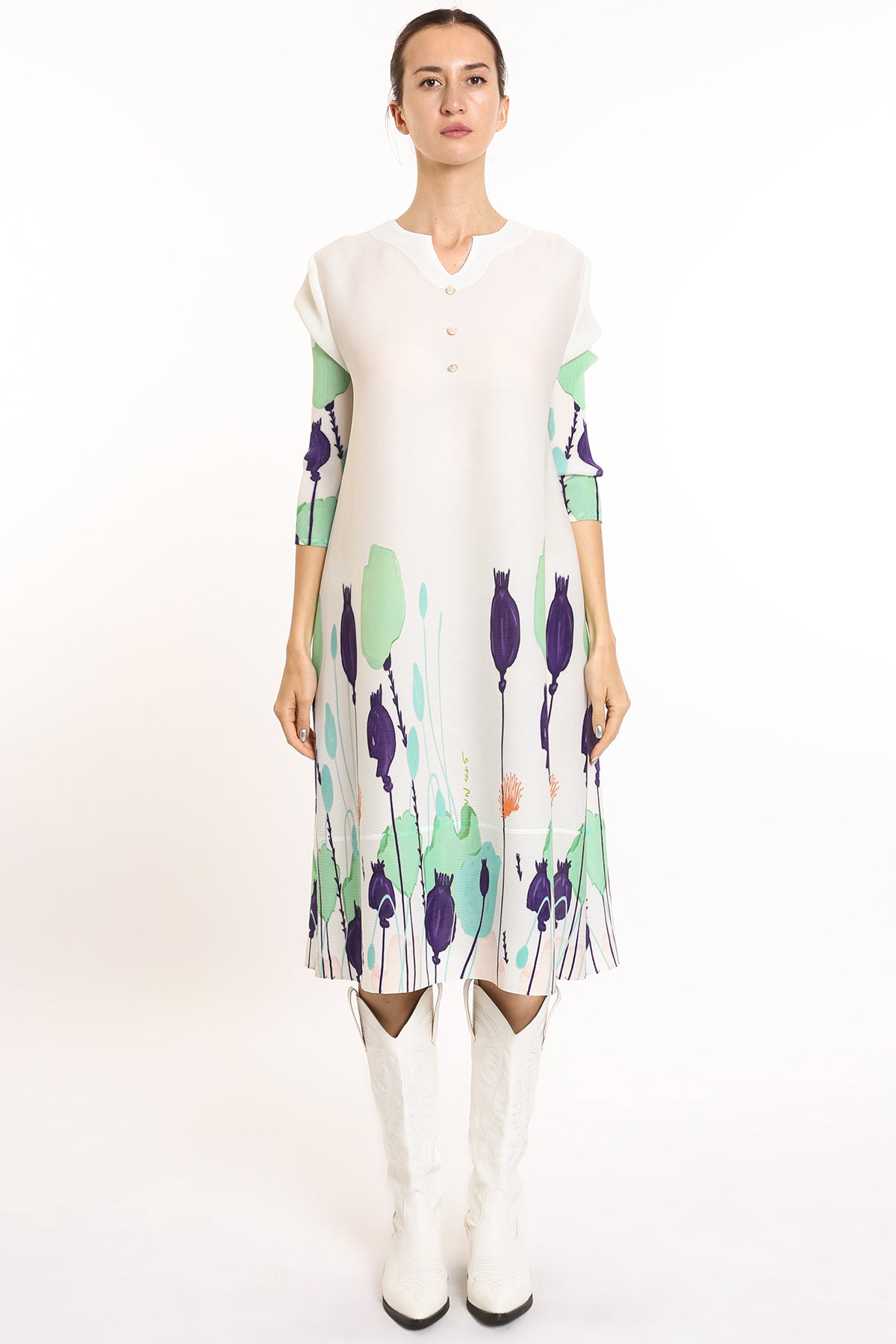 Jackie Modern Print Pleated Midi Dress