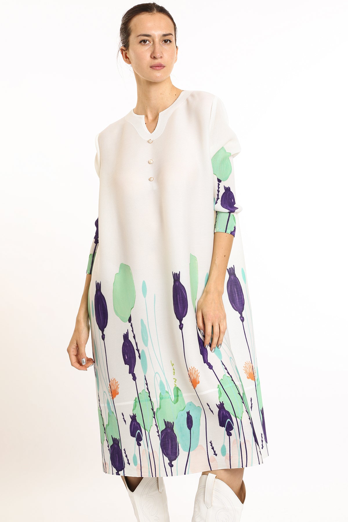 Jackie Modern Print Pleated Midi Dress