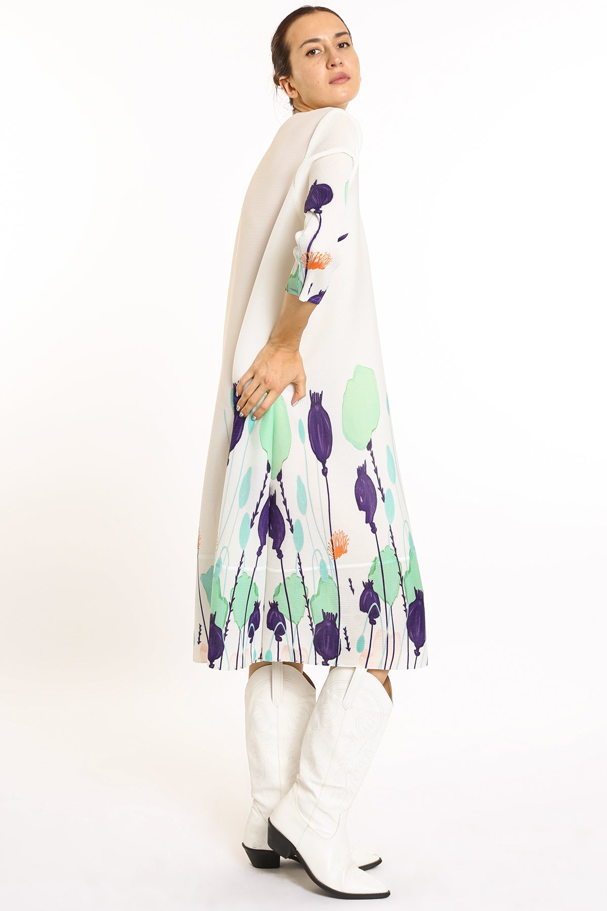 Jackie Modern Print Pleated Midi Dress