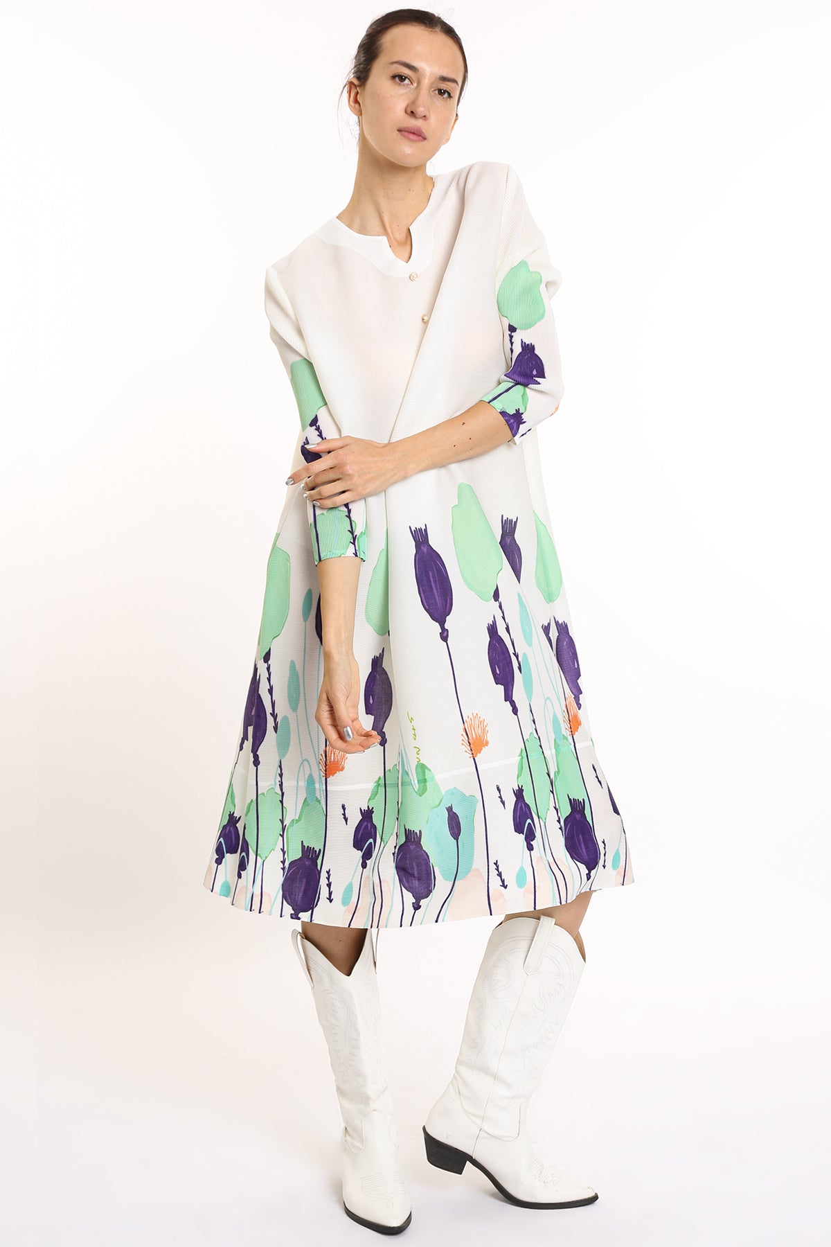 Jackie Modern Print Pleated Midi Dress