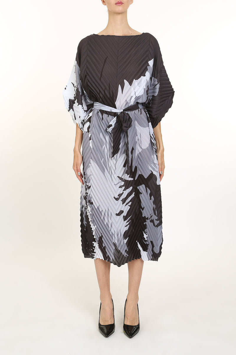 Brody Abstract Print Pleat Belted Midi Dress - Shop Beulah Style