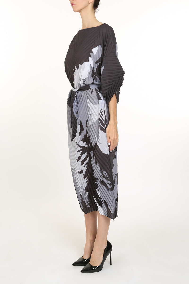 Brody Abstract Print Pleat Belted Midi Dress - Shop Beulah Style