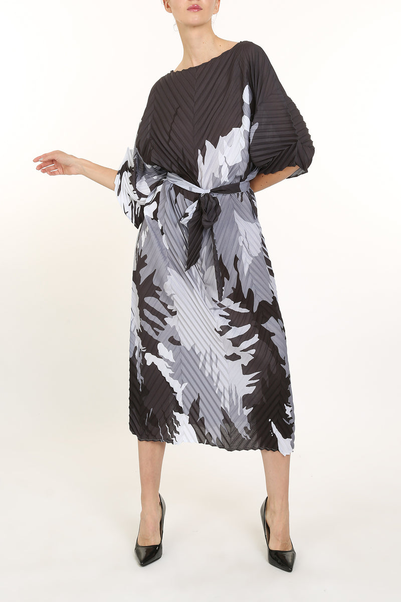 Brody Abstract Print Pleat Belted Midi Dress - Shop Beulah Style