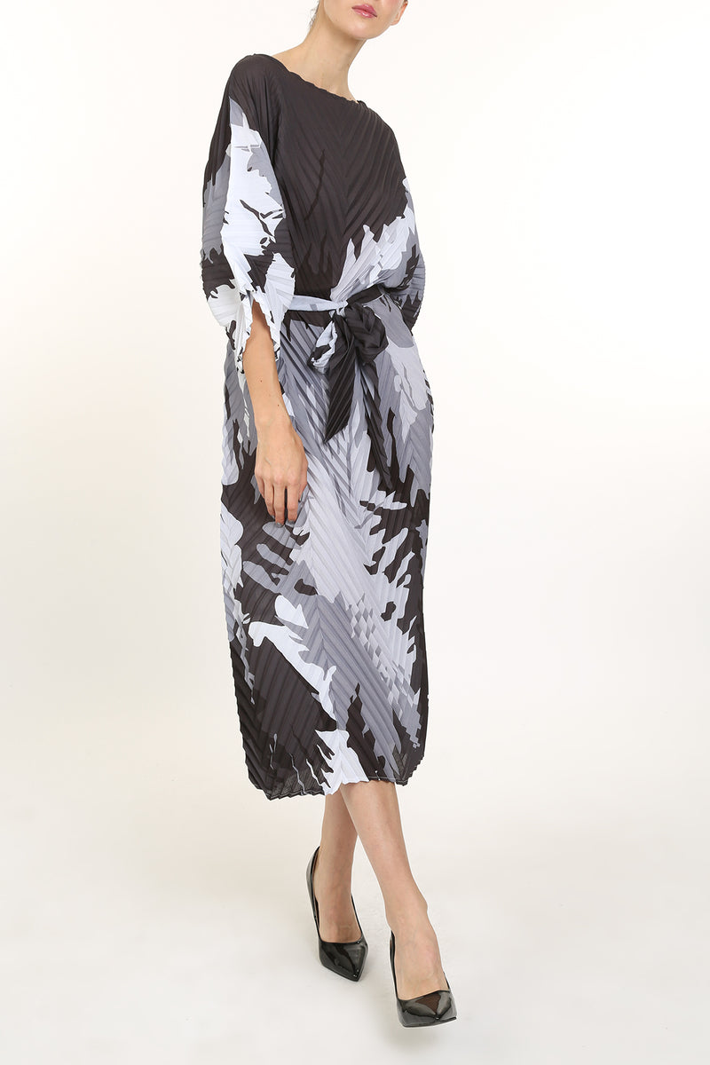 Brody Abstract Print Pleat Belted Midi Dress - Shop Beulah Style