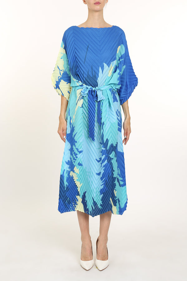 Brody Abstract Print Pleat Belted Midi Dress - Shop Beulah Style