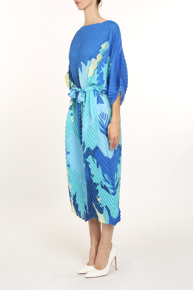 Brody Abstract Print Pleat Belted Midi Dress - Shop Beulah Style