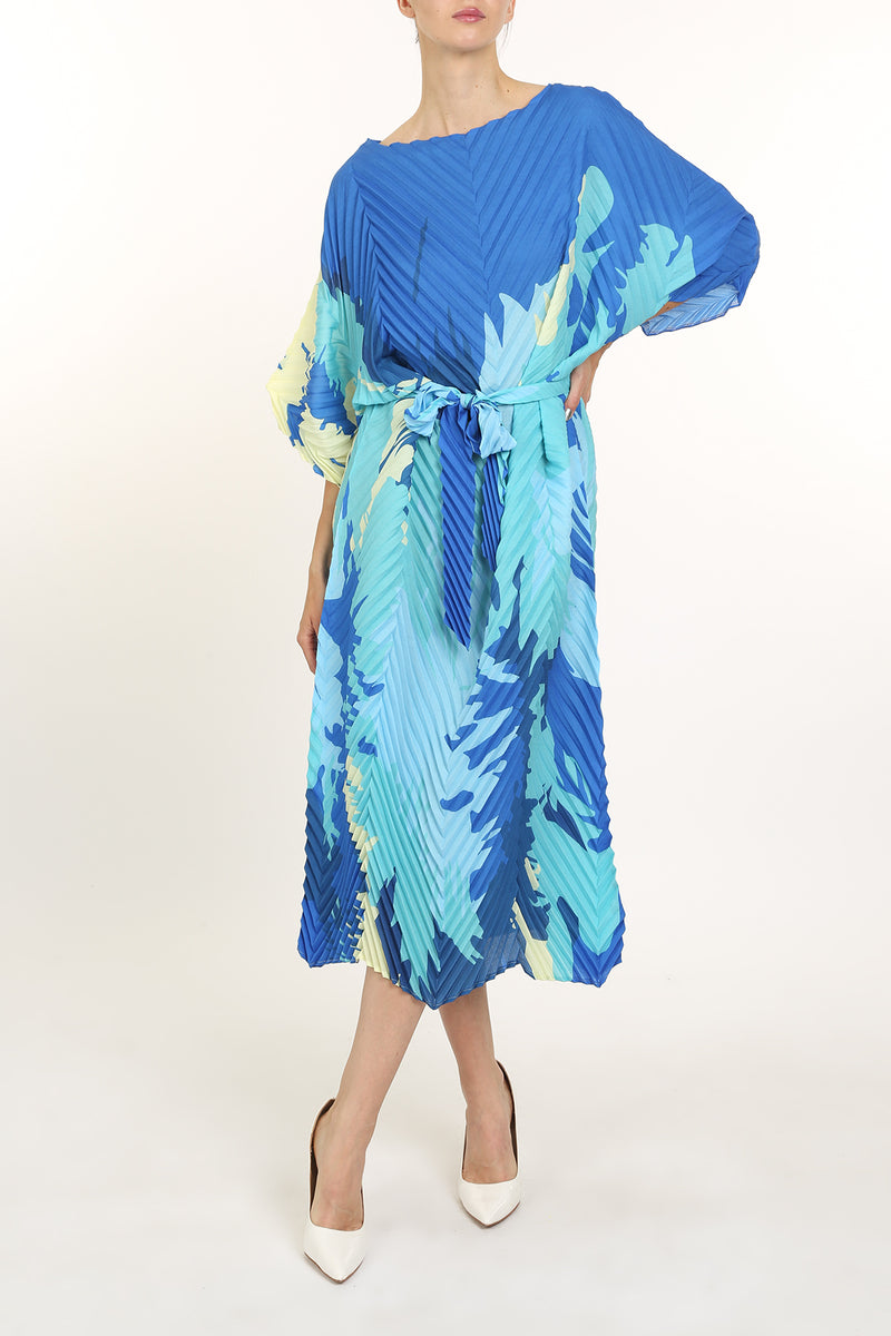 Brody Abstract Print Pleat Belted Midi Dress - Shop Beulah Style