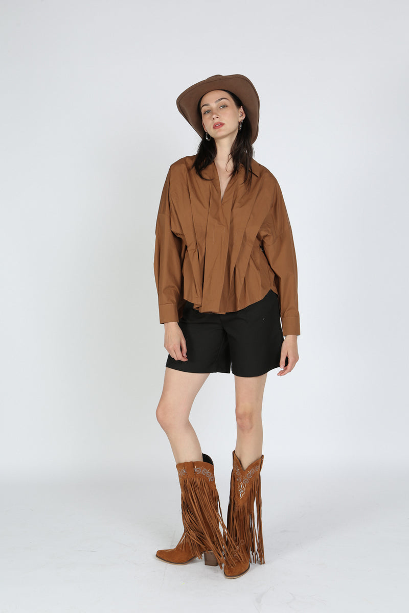 Melissa Pleated Shirt Top - Shop Beulah Style