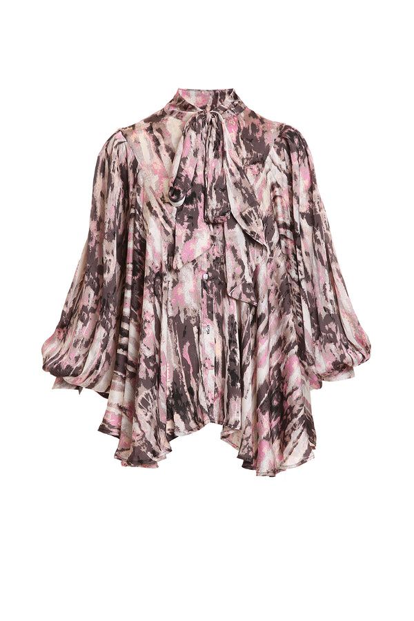 Archie Abstract Printed Bowtie Chiffon Blouse