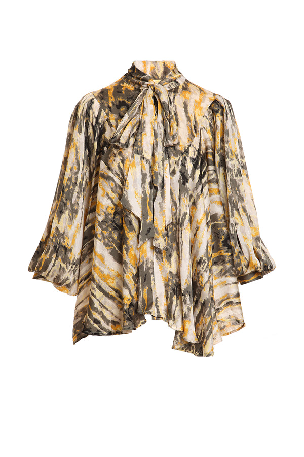 Archie Abstract Printed Bowtie Chiffon Blouse