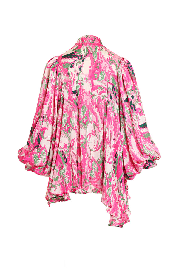 Brooke Abstract Printed Bowtie Ruffled Chiffon Blouse