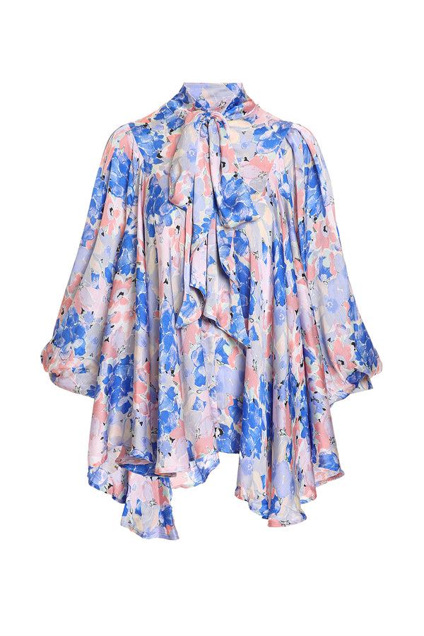 Cameron Floral Printed Bowtie Ruffled Chiffon Blouse