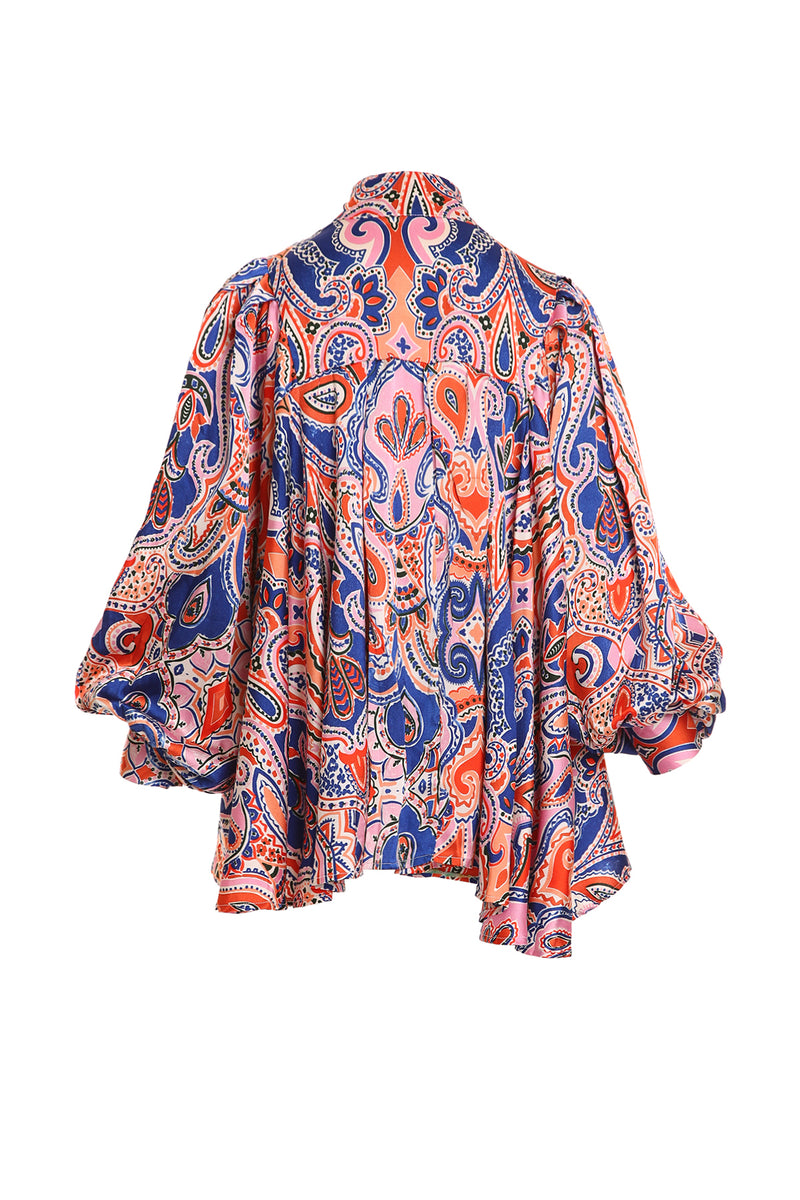 Charlotte Paisley Printed Bowtie Ruffled Chiffon Blouse