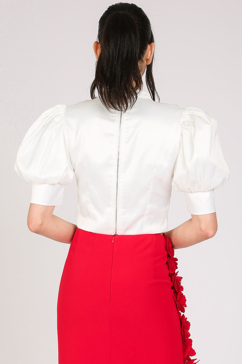 Hona Embellished Choke Band & U neck Satin Crop Top