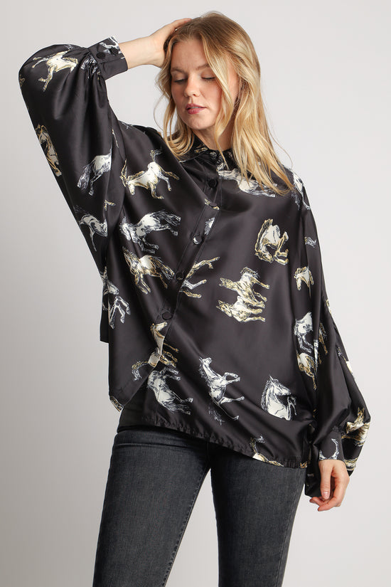 Angel Horse Printed Satin Blouse