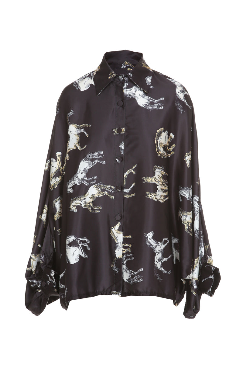 Horse Printed Satin Blouse - Shop Beulah Style