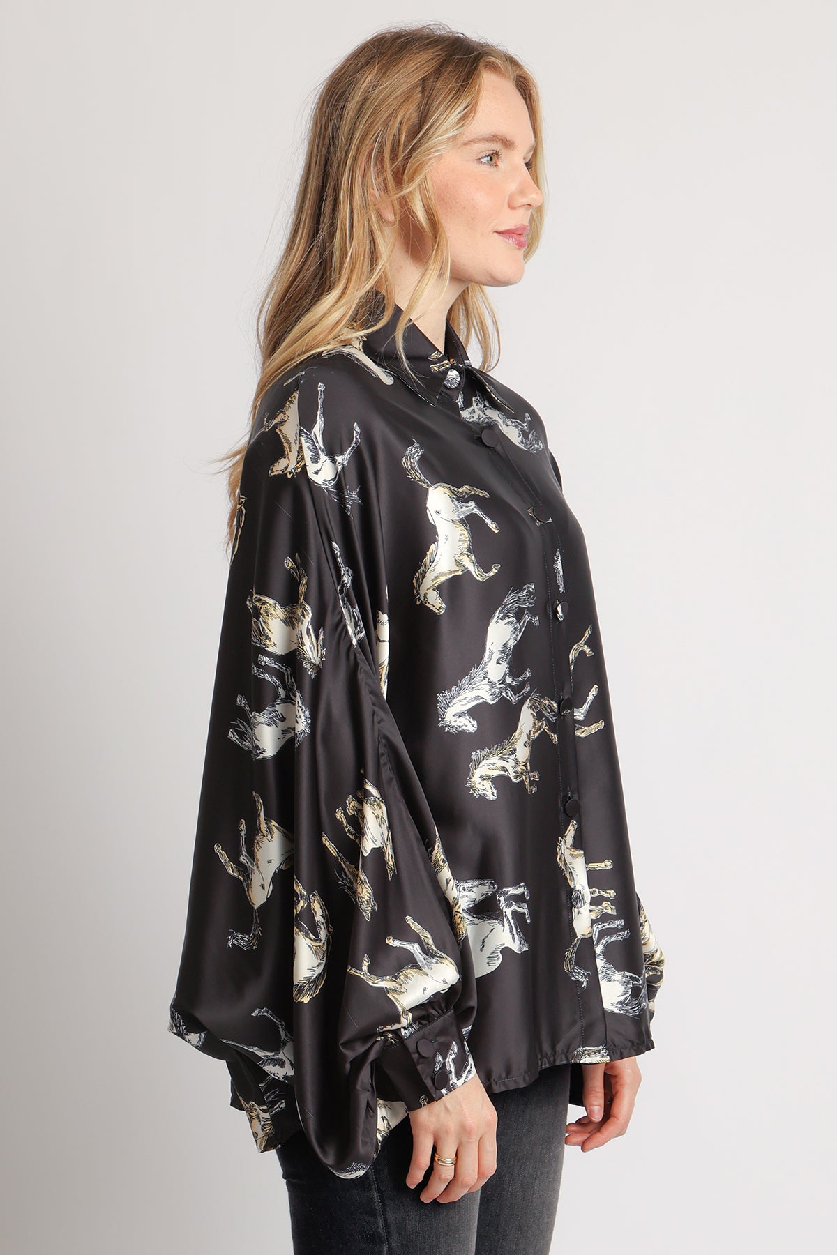 Angel Horse Printed Satin Blouse