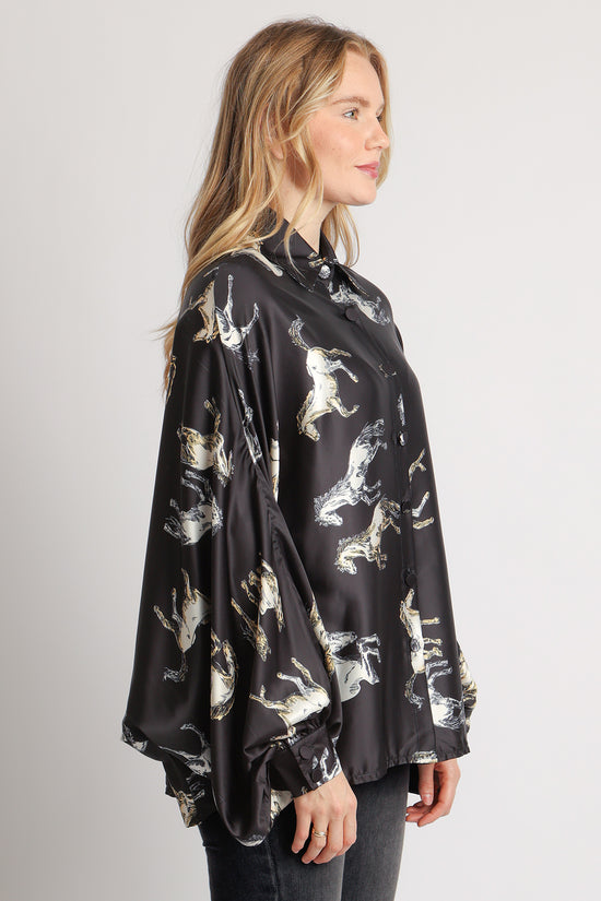 Angel Horse Printed Satin Blouse