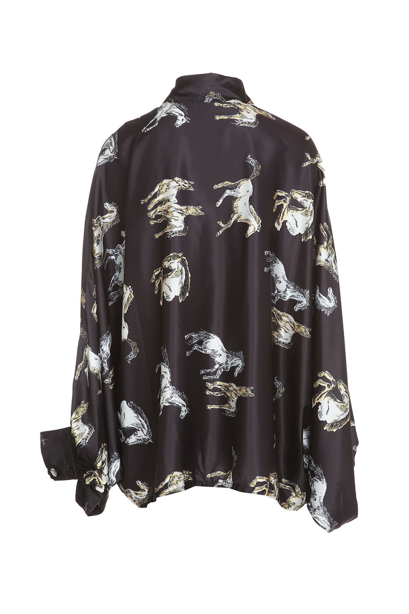 Horse Printed Satin Blouse - Shop Beulah Style