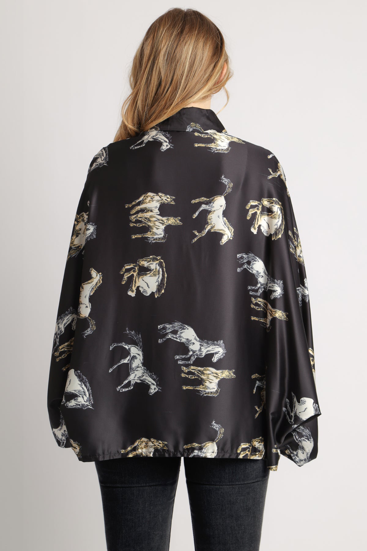 Angel Horse Printed Satin Blouse