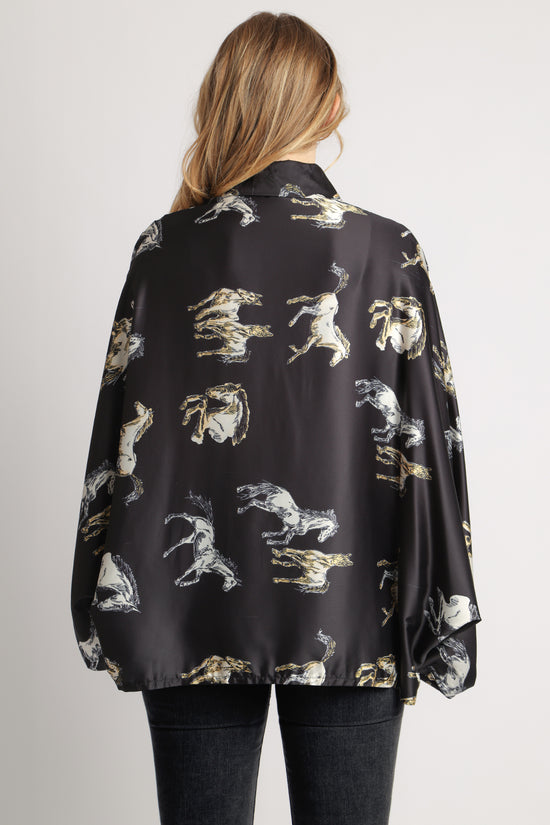 Angel Horse Printed Satin Blouse