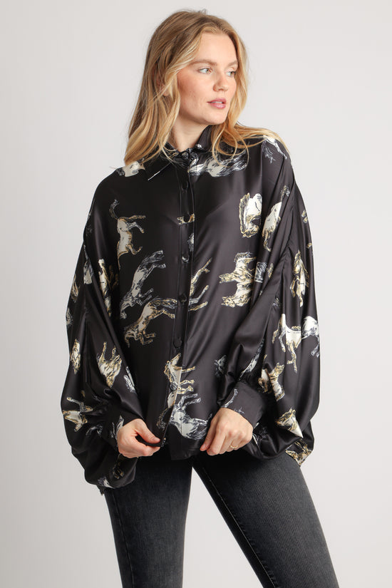Angel Horse Printed Satin Blouse