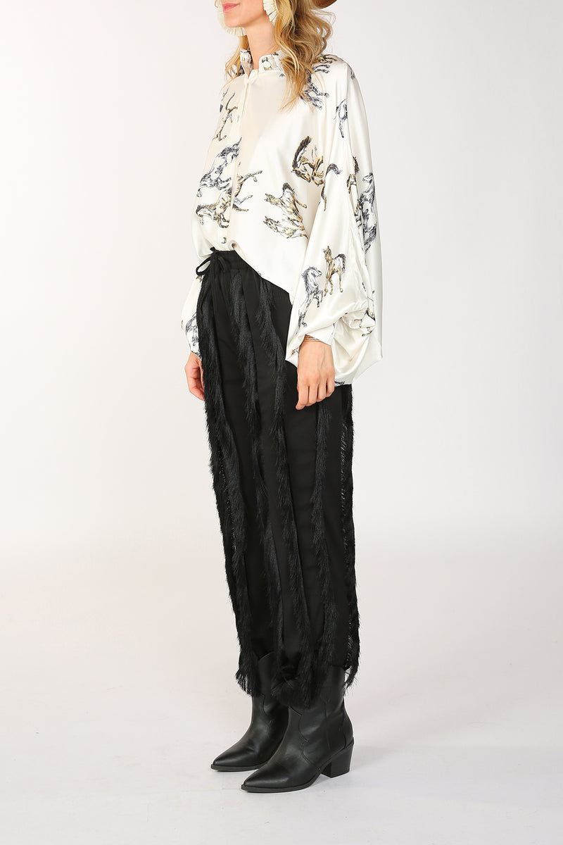 Daisy Horse Printed Satin Blouse