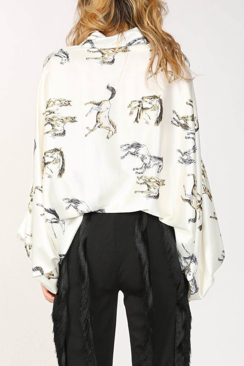 Daisy Horse Printed Satin Blouse