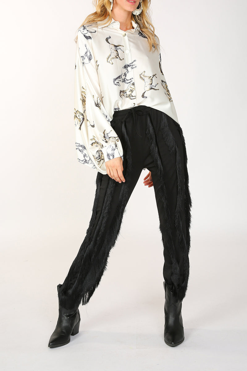 Daisy Horse Printed Satin Blouse