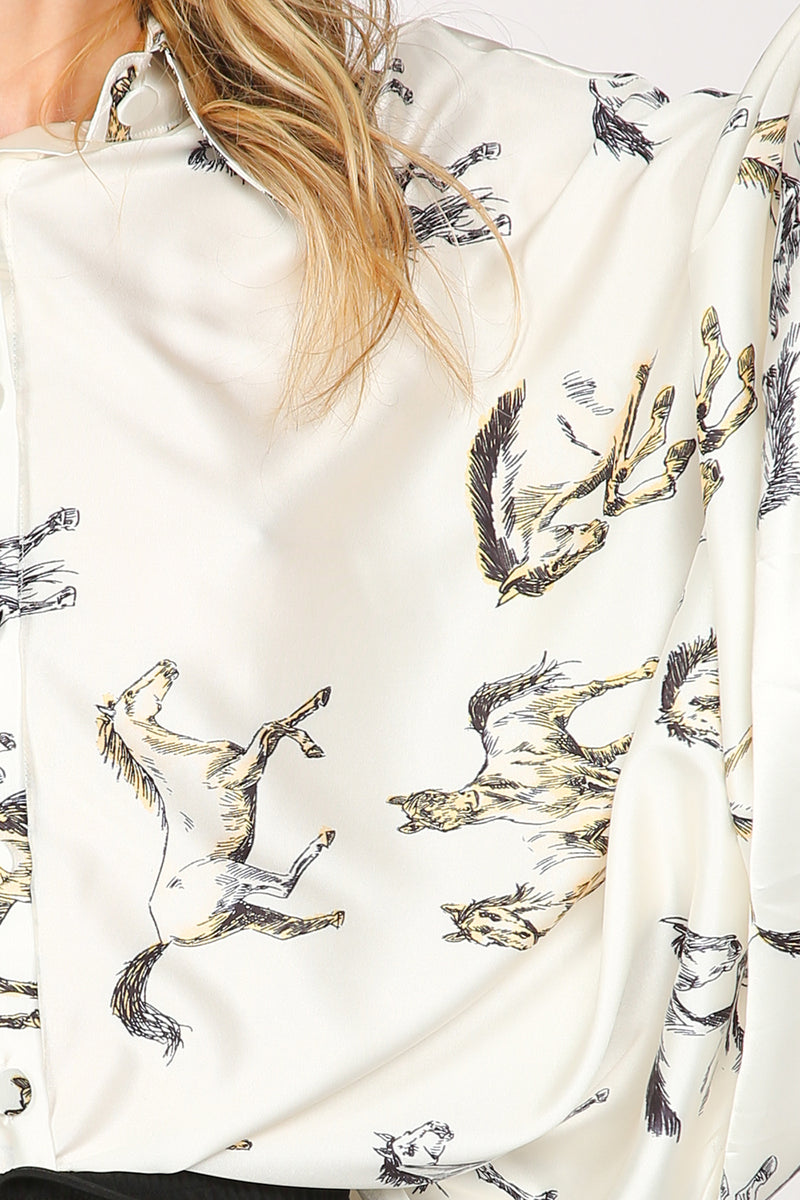 Daisy Horse Printed Satin Blouse