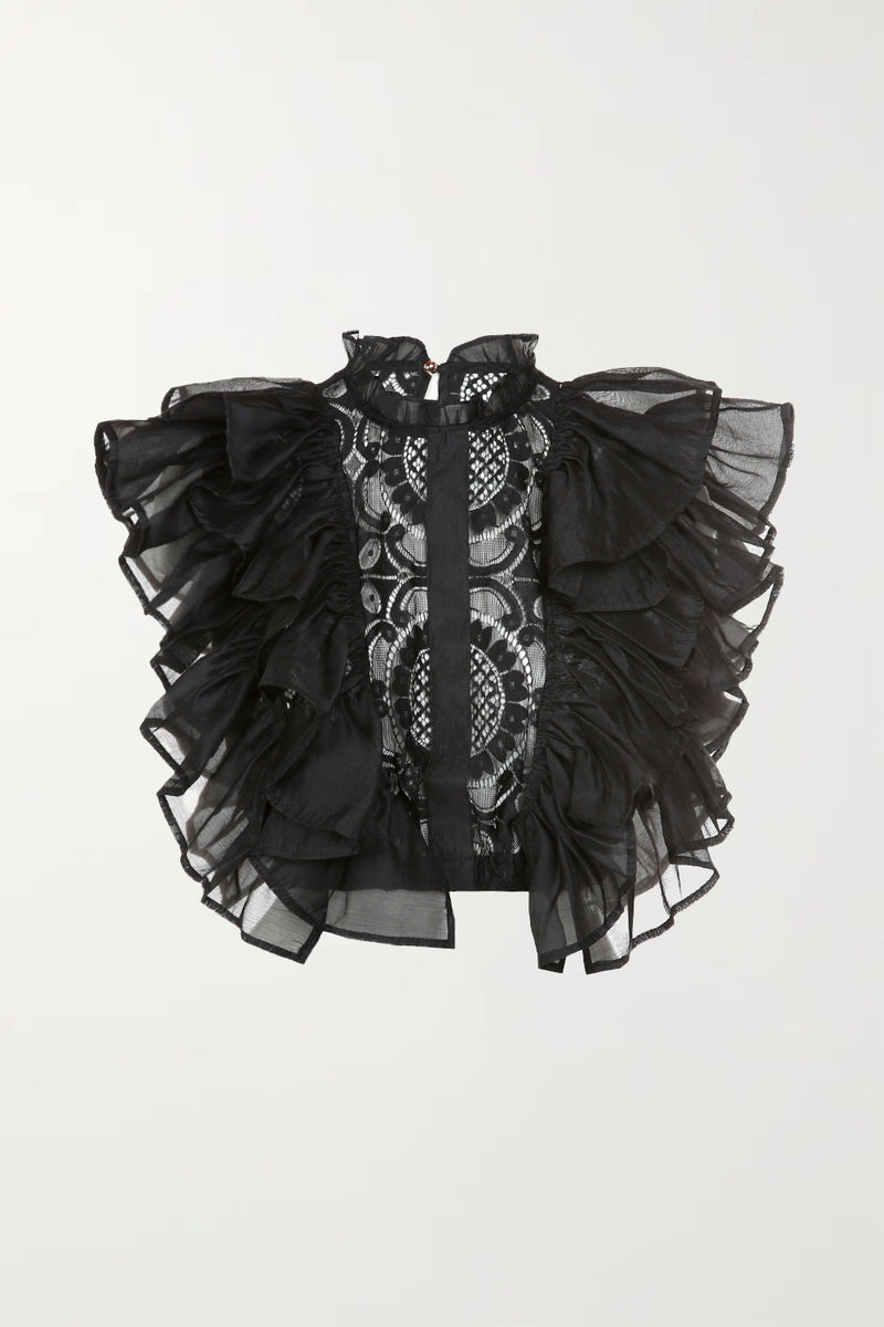 Adonis Ruffled Lace Crop Blouse - Shop Beulah Style