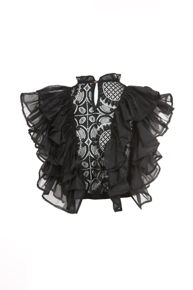 Adonis Ruffled Lace Crop Blouse - Shop Beulah Style
