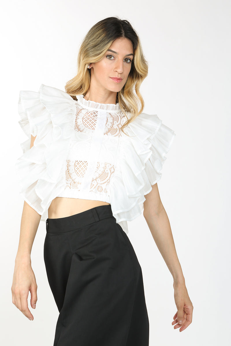 Adonis Ruffled Lace Crop Blouse - Shop Beulah Style