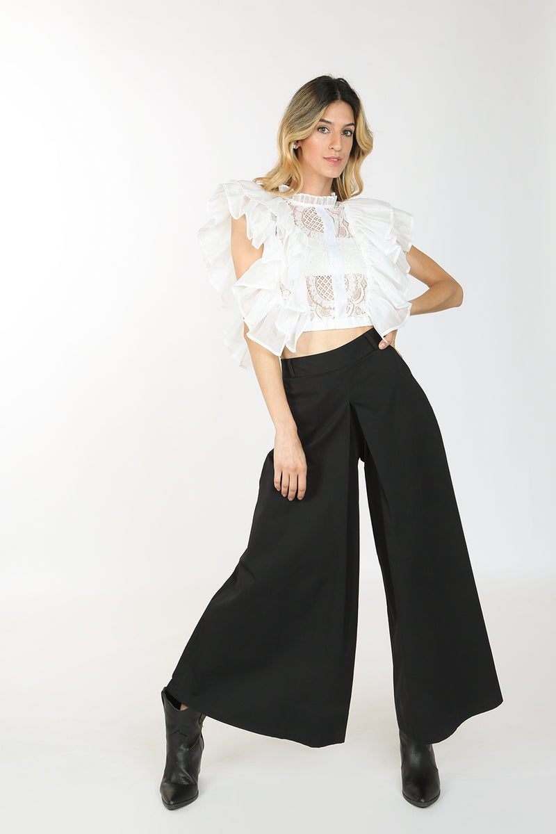 Adonis Ruffled Lace Crop Blouse - Shop Beulah Style