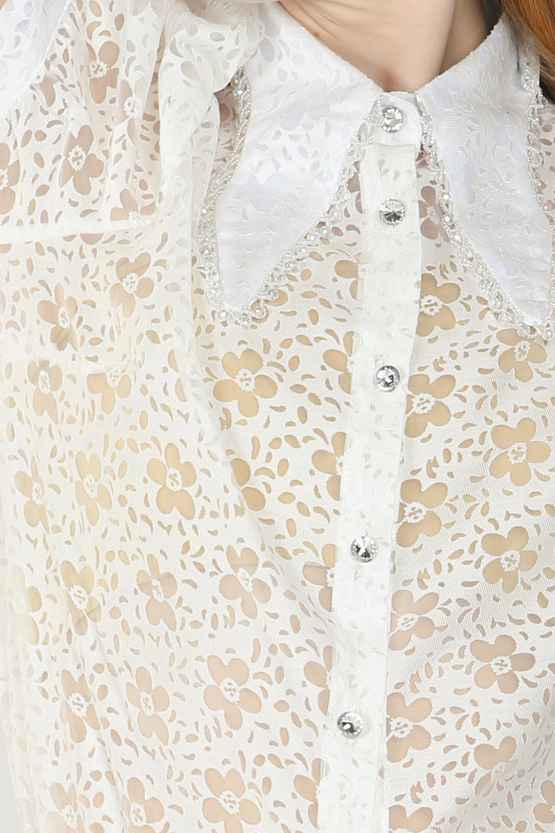 Kenji Sheer Burnout Floral Shirt Top - Shop Beulah Style