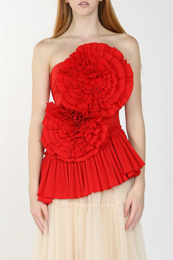 Angel 3D Pleated Flower Tube Bustier Top - Shop Beulah Style