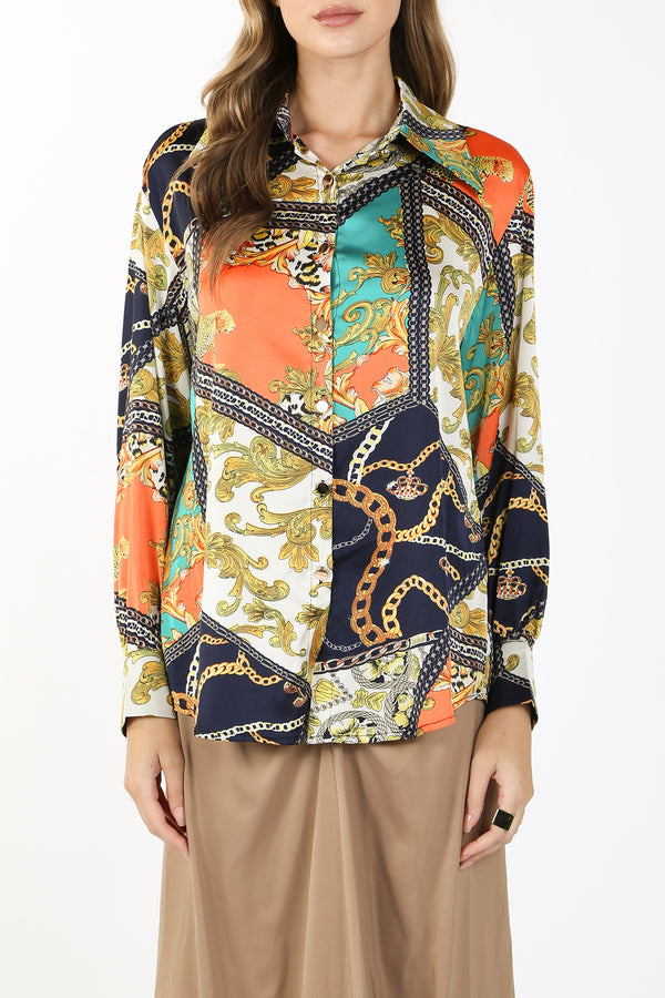 Demi Baroque Style Printed Satin Blouse - Shop Beulah Style