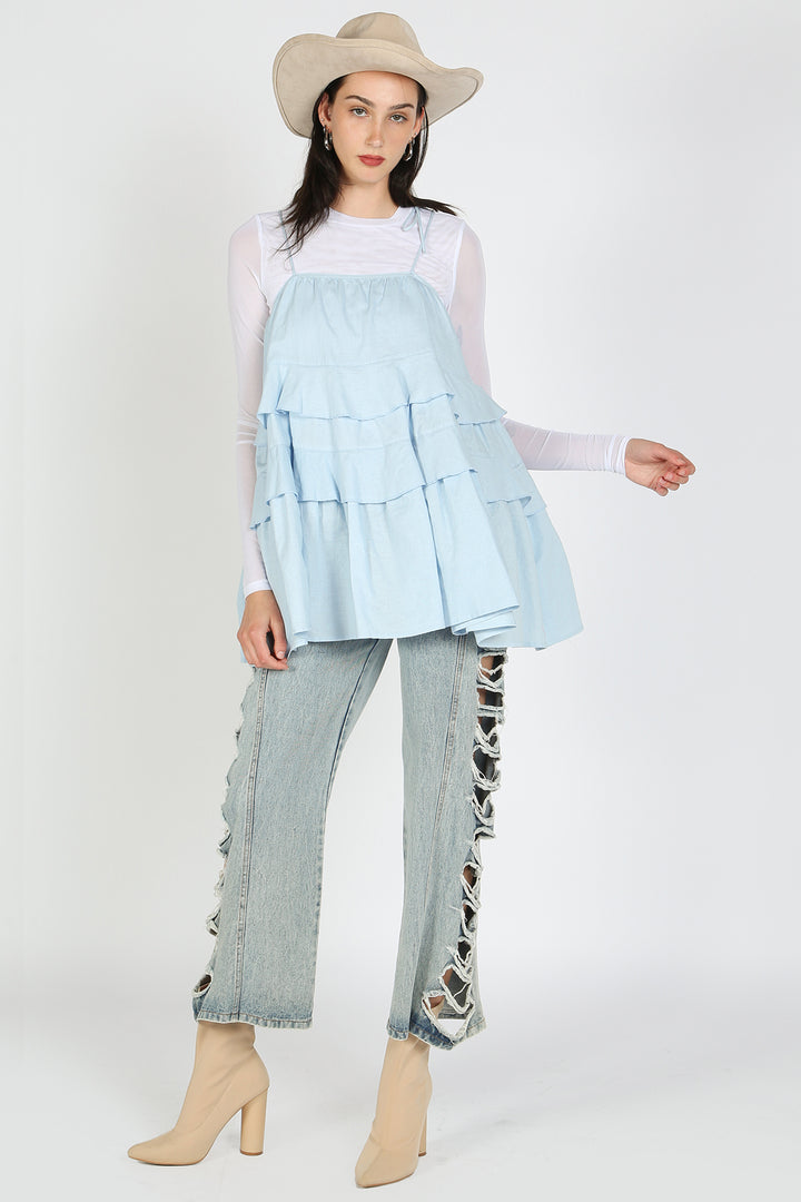 Jenny Ruffle Tiered Linen Slip Top - Shop Beulah Style