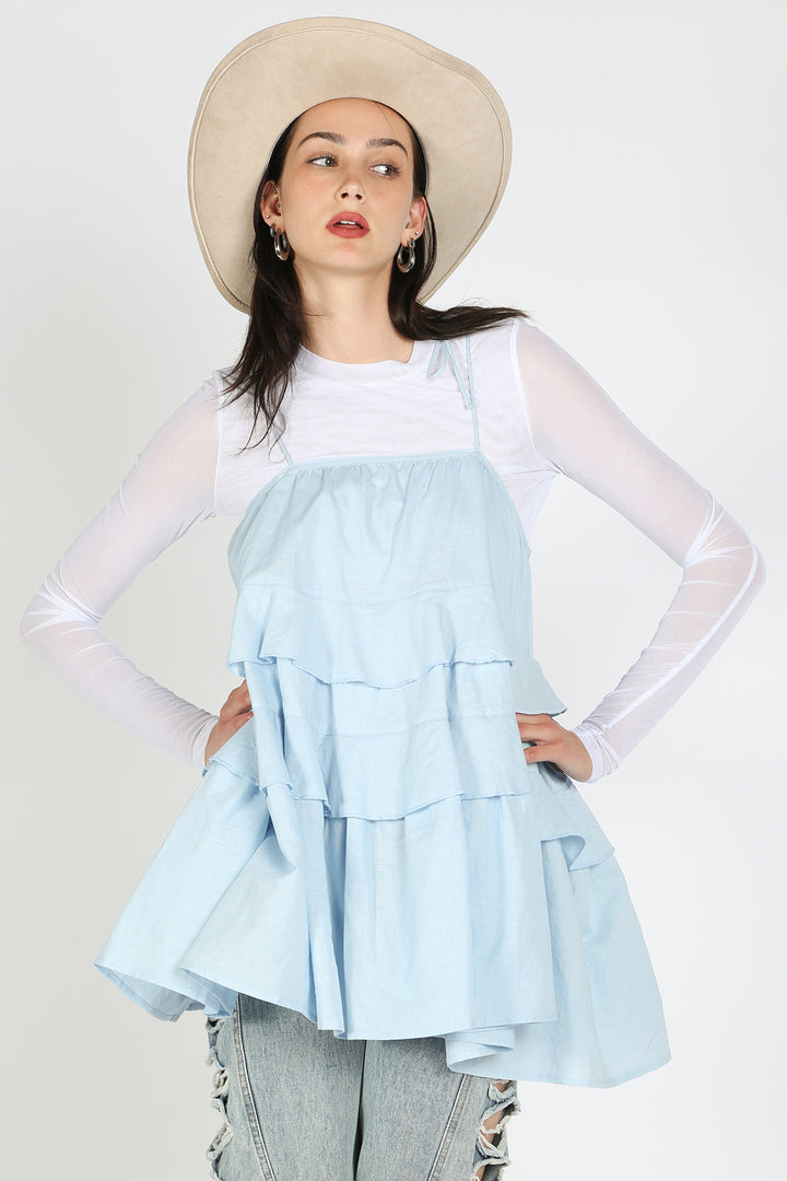 Jenny Ruffle Tiered Linen Slip Top - Shop Beulah Style