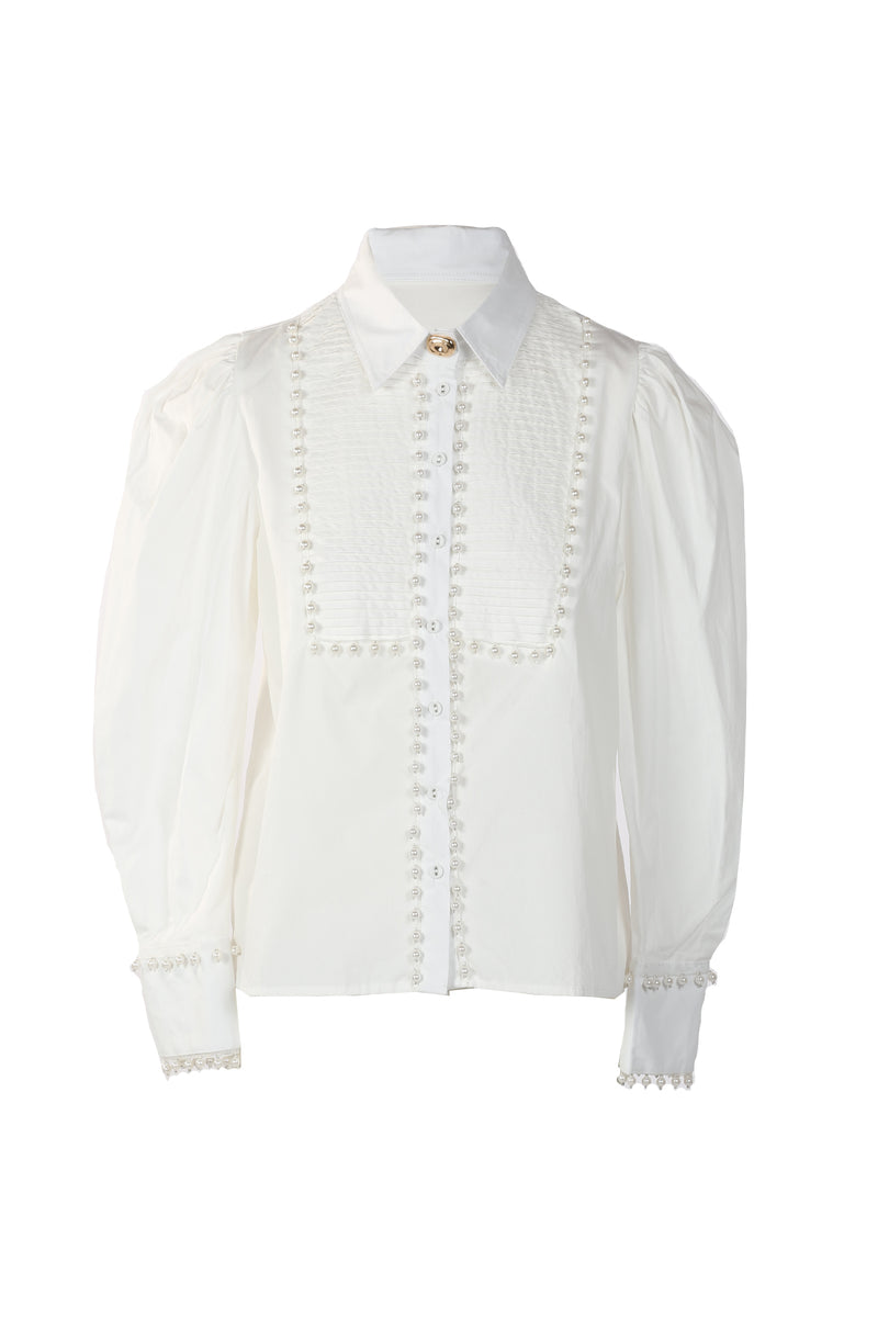Callum Pearl Embellished Pleat Front Blouse - Shop Beulah Style