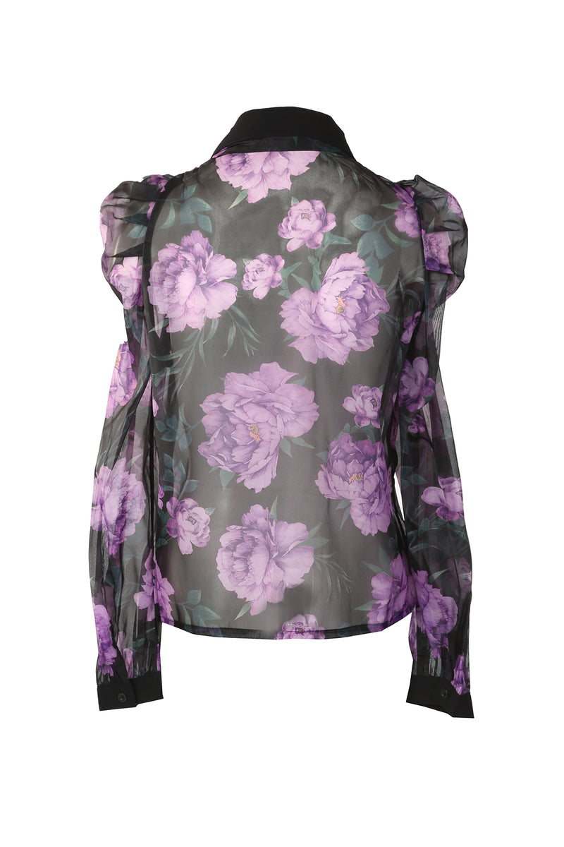 Lara Sheer Floral Two Tone Bowtie Blouse - Shop Beulah Style