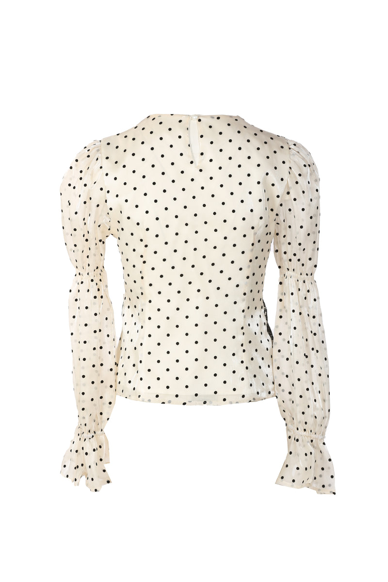 Claire Lace Embroidered Polka Dot Chiffon Blouse - Shop Beulah Style