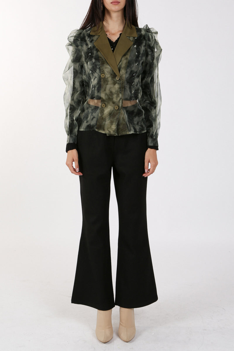Carter Sheer Marble Ruffled Blouse - Shop Beulah Style
