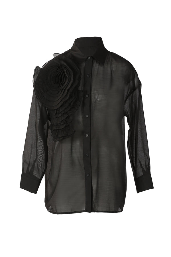 Morgan 3D Pleated Floral Embellish Chiffon Blouse - Shop Beulah Style