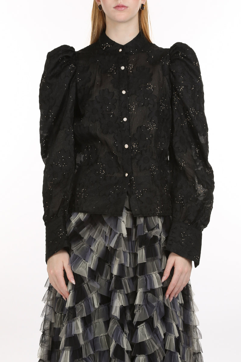 Alina Crinkled Sheer Floral Embroidered Blouse - Shop Beulah Style