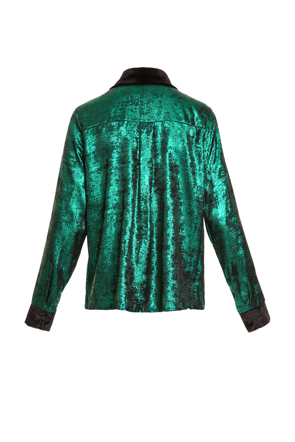 Grace Embellished Velvet Trim Metallic Coated Blouse